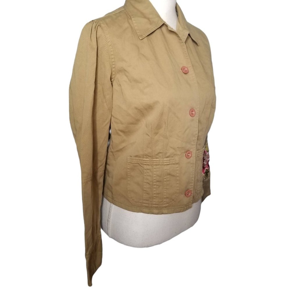 Johnny Was Tan Button Down Embroidered Jacket Size Small - Picture 3 of 9
